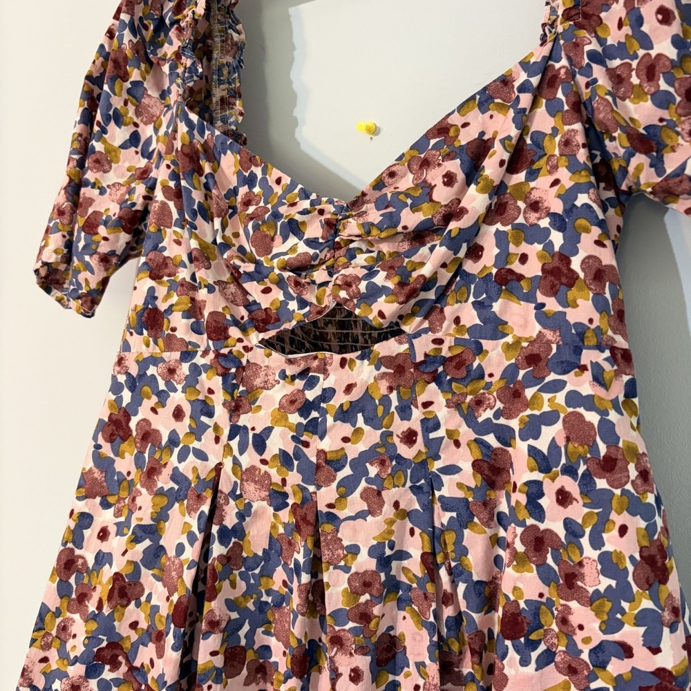 Lena Boho Multicolor  Floral Dress Cutout Front Smocked Back Women's Size M - Picture 6 of 6